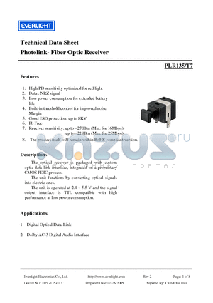 PLR135-T7 datasheet - Photolink- Fiber Optic Receiver