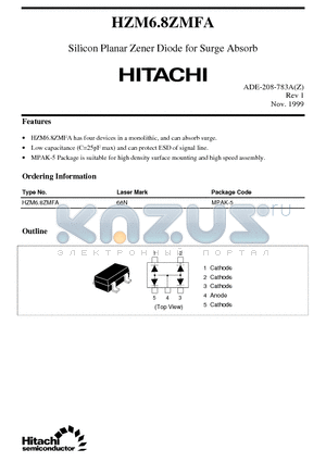 HZM6.8ZMFA datasheet - Silicon Planar Zener Diode for Surge Absorb