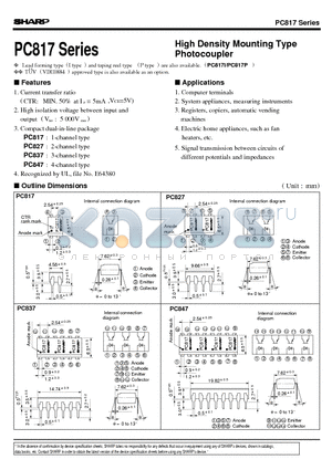 PC-837 datasheet - High Density Mounting Type Photocoupler