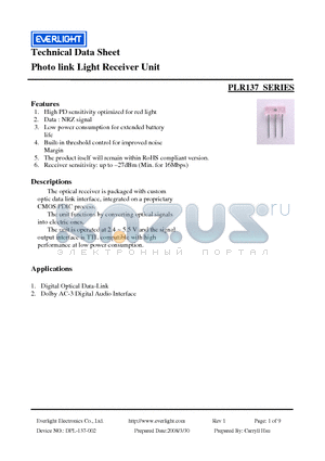 PLR137-S19 datasheet - Photo link Light Receiver Unit