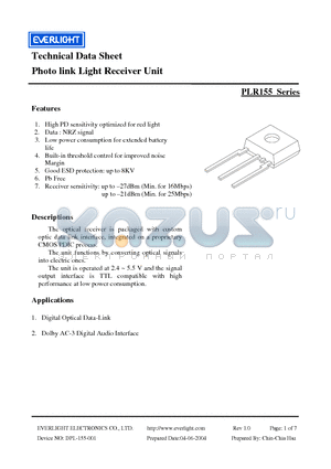 PLR155/S2 datasheet - Technical Data Sheet Photo link Light Receiver Unit