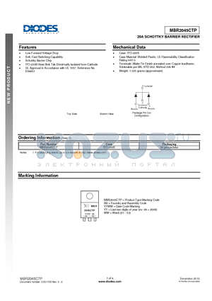 MBR2045CTP datasheet - 20A SCHOTTKY BARRIER RECTIFIER