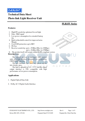 PLR155/S5 datasheet - Photo link Light Receiver Unit