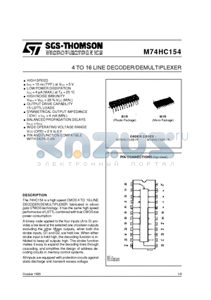 M74HC154 datasheet - 4 TO 16 LINE DECODER/DEMULTIPLEXER