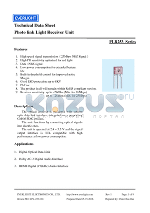 PLR253-S1 datasheet - Photo link Light Receiver Unit