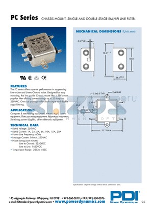 PC01Q-1 datasheet - CHASSIS MOUNT, SINGLE AND DOUBLE STAGE EMI/RFI LINE FILTER.