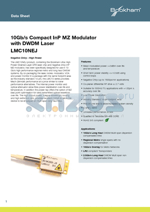 LMC10NEJ datasheet - 10Gb/s Compact InP MZ Modulator with DWDM Laser