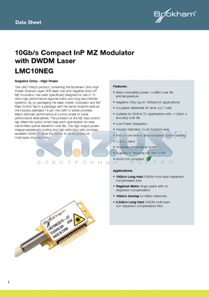 LMC10NEG3347-J57 datasheet - 10Gb/s Compact InP MZ Modulator with DWDM Laser