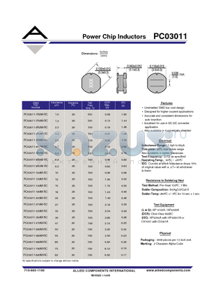 PC03011-390M-RC datasheet - Power Chip Inductors