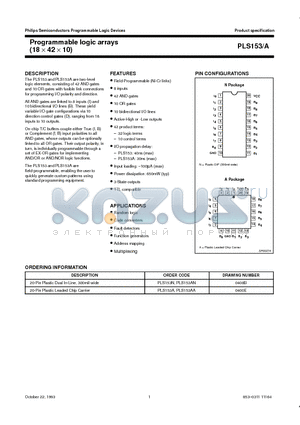 PLS153 datasheet - Programmable logic arrays 18  42  10