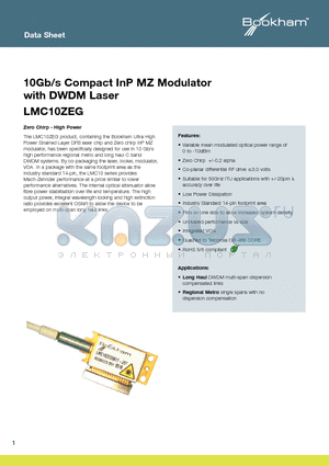 LMC10ZEG3347-J28 datasheet - 10Gb/s Compact InP MZ Modulator with DWDM Laser