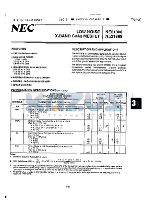 NE21800 datasheet - LOW NOISE X BAND GAAS MESFET