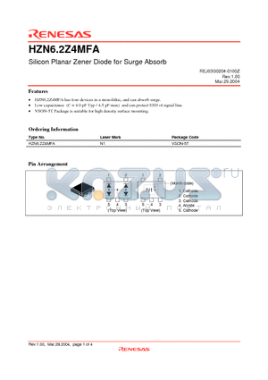 HZN6.2Z4MFA datasheet - Silicon Planar Zener Diode for Surge Absorb