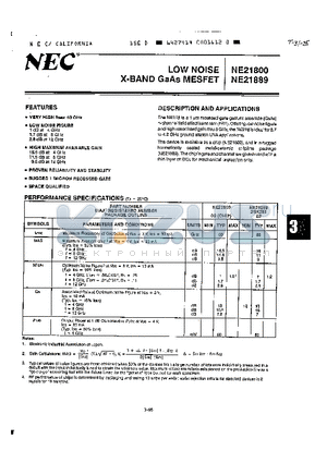 NE21889 datasheet - LOW NOISE X BAND GAAS MESFET