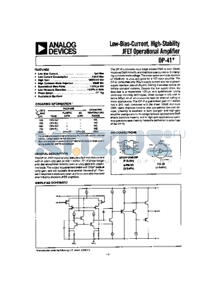 OP-41EJ datasheet - LOW-BIAS-CURRENT, HIGH-STABILITY JFET OPERATIONAL AMPLIFIER