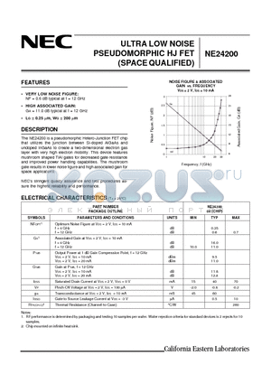 NE24200 datasheet - ULTRA LOW NOISE PSEUDOMORPHIC HJ FET (SPACE QUALIFIED)