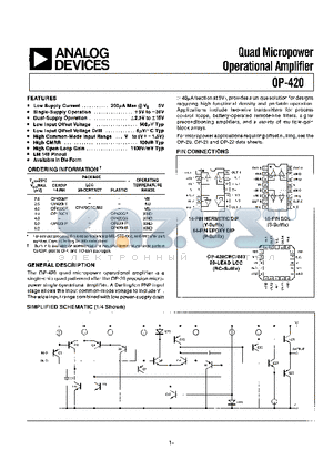 OP-420CRC/883 datasheet - QUAD MICROPOWER OPERATIONAL AMPLIFIER