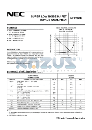 NE23300 datasheet - SUPER LOW NOISE HJ FET (SPACE QUALIFIED)