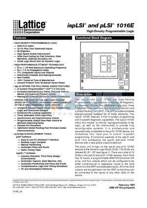 PLSI1016E125LJ datasheet - High-Density Programmable Logic