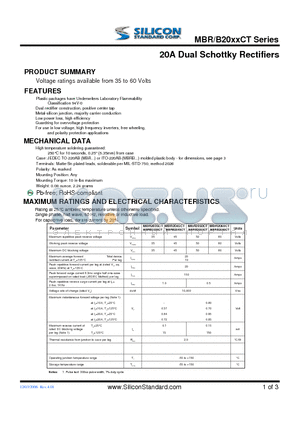 MBR2060CT datasheet - 20A Dual Schottky Rectifiers