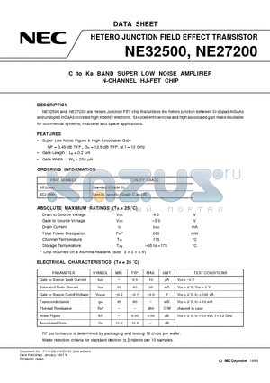 NE27200 datasheet - C to Ka BAND SUPER LOW NOISE AMPLIFIER N-CHANNEL HJ-FET CHIP