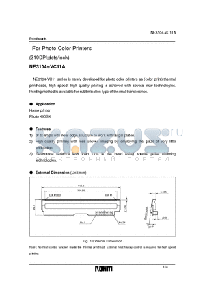 NE3104-VC11A datasheet - For Photo Color Printers (310DPI;dots/inch)