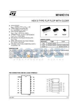 M74HC174RM13TR datasheet - HEX D-TYPE FLIP FLOP WITH CLEAR