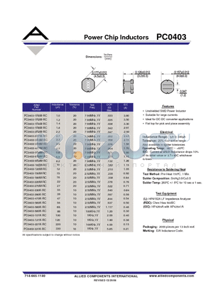 PC0403-100M-RC datasheet - Power Chip Inductors