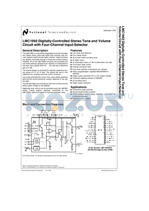 LMC1992CCN datasheet - LMC1992 Digitally-Controlled Stereo Tone and Volume Circuit with Four-Channel Input-Selector