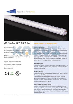 PLSO-T8AG33000-120 datasheet - G3 Series LED T8 Tube