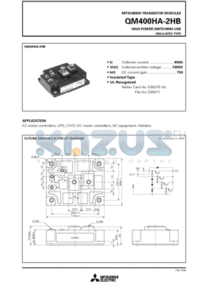 QM400HA-2HB datasheet - HIGH POWER SWITCHING USE INSULATED TYPE