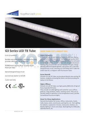 PLSO-T8AG34000-120 datasheet - G3 Series LED T8 Tube