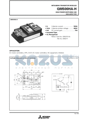 QM500 datasheet - HIGH POWER SWITCHING USE INSULATED TYPE