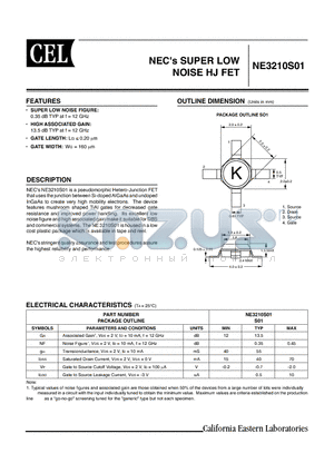 NE3210S01-T1B datasheet - SUPER LOW NOISE HJ FET