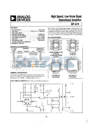 OP-471GP datasheet - HIGH SPEED, LOW NOISE QUAD OPERATIONAL AMPLIFIER