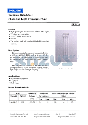 PLT133 datasheet - Technical Data Sheet Photo-link Light Transmitter Unit
