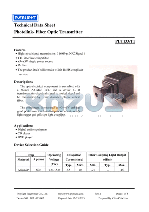 PLT133-T1 datasheet - Photolink- Fiber Optic Transmitter