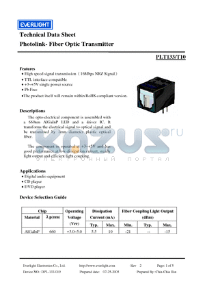 PLT133-T10 datasheet - Photolink- Fiber Optic Transmitter