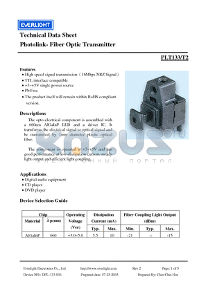 PLT133-T2 datasheet - Photolink- Fiber Optic Transmitter