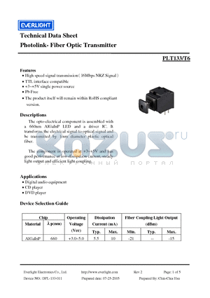 PLT133-T6 datasheet - Photolink- Fiber Optic Transmitter