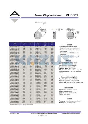 PC0501-102K-RC datasheet - Power Chip Inductors