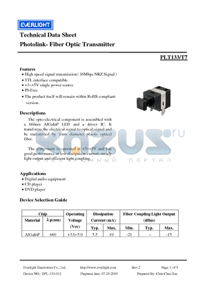 PLT133-T7 datasheet - Photolink- Fiber Optic Transmitter
