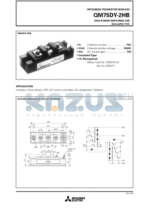 QM75DY-2HB datasheet - HIGH POWER SWITCHING USE INSULATED TYPE