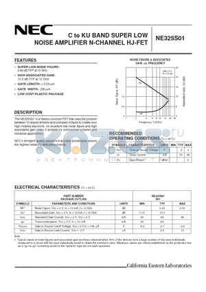 NE325S01_02 datasheet - C to KU BAND SUPER LOW NOISE AMPLIFIER N-CHANNEL HJ-FET