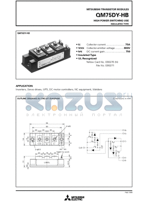 QM75DY-HB datasheet - HIGH POWER SWITCHING USE INSULATED TYPE