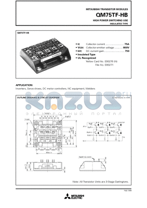 QM75TF-HB datasheet - HIGH POWER SWITCHING USE INSULATED TYPE