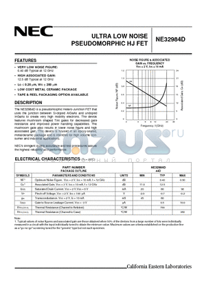 NE32984D-T1 datasheet - ULTRA LOW NOISE PSEUDOMORPHIC HJ FET