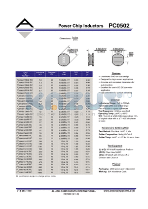 PC0502-100M-RC datasheet - Power Chip Inductors