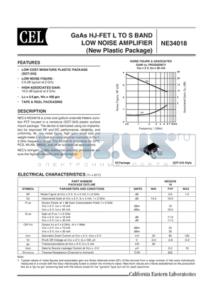 NE34018-TI-63-A datasheet - GaAs HJ-FET L TO S BAND LOW NOISE AMPLIFIER (New Plastic Package)