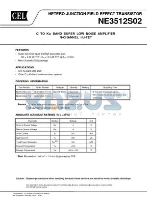 NE3512S02-T1C-A datasheet - HETERO JUNCTION FIELD EFFECT TRANSISTOR